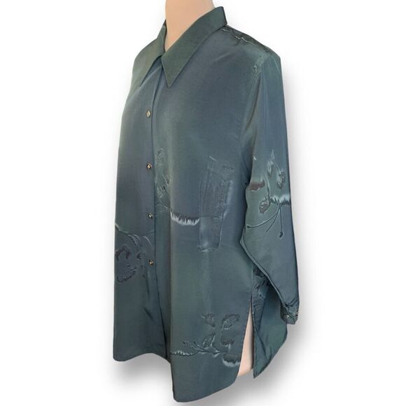 Vintage A Class Black Gray Oversized Button Down Shirt Abstract Art To Wear XL - Picture 2 of 11